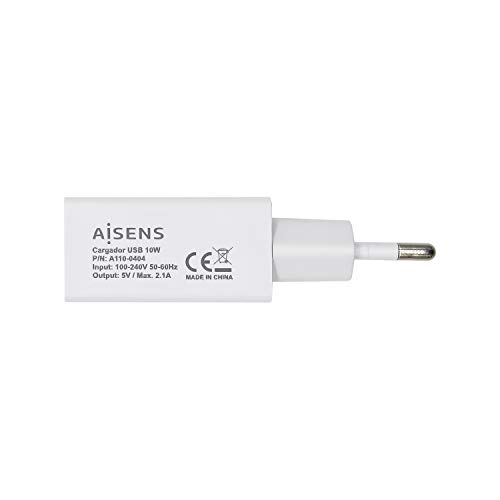 AISENS - A110-0404 - Cargador USB 10W, 5V/2A para Cargar movil, Tablet pc, Smart Phone, cámara, Video Consola etc, Blanco