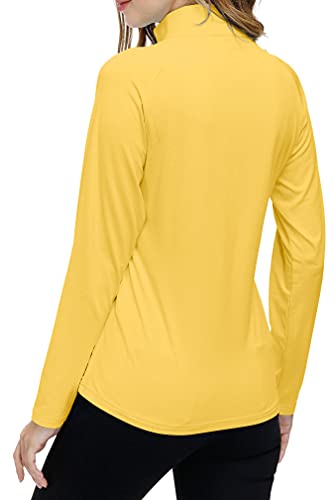 AjezMax Camiseta Deporte Mujer de Manga Larga Camisetas Corriendo Invierno Secado Rápido Sudadera de 1/4 Zip con Agujeros para los Pulgares Amarillo S