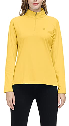 AjezMax Camiseta Deporte Mujer de Manga Larga Camisetas Corriendo Invierno Secado Rápido Sudadera de 1/4 Zip con Agujeros para los Pulgares Amarillo S