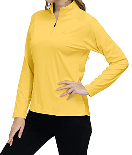 AjezMax Camiseta Deporte Mujer de Manga Larga Camisetas Corriendo Invierno Secado Rápido Sudadera de 1/4 Zip con Agujeros para los Pulgares Amarillo S