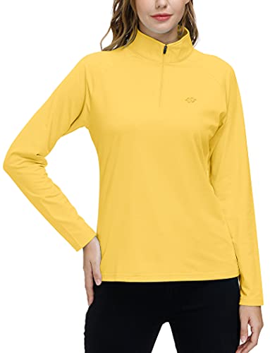 AjezMax Camiseta Deporte Mujer de Manga Larga Camisetas Corriendo Invierno Secado Rápido Sudadera de 1/4 Zip con Agujeros para los Pulgares Amarillo S