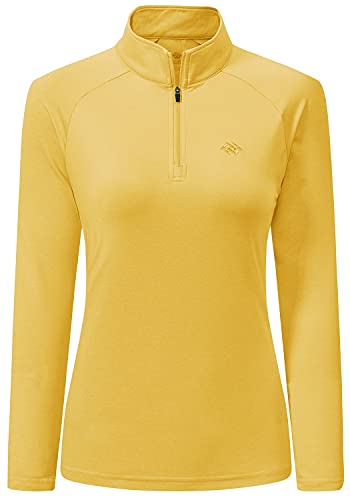 AjezMax Camiseta Deporte Mujer de Manga Larga Camisetas Corriendo Invierno Secado Rápido Sudadera de 1/4 Zip con Agujeros para los Pulgares Amarillo S