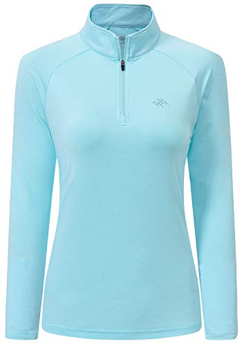 AjezMax Camiseta Deporte Mujer de Manga Larga Camisetas Corriendo Invierno Secado Rápido Sudadera de 1/4 Zip con Agujeros para los Pulgares Azul Claro Medium