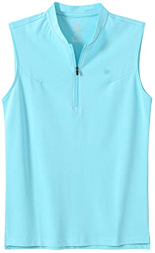 AjezMax Polo sin mangas para mujer, transpirable, para tenis, golf, fitness, deporte, con cremallera 1/4, azul, L