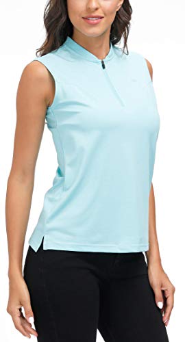 AjezMax Polo sin mangas para mujer, transpirable, para tenis, golf, fitness, deporte, con cremallera 1/4, azul, L