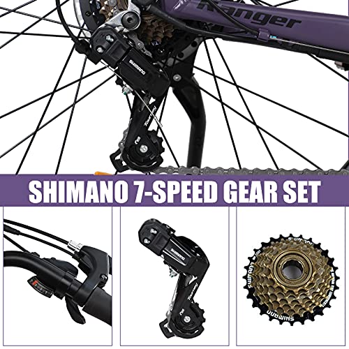 AKEZ Bicicleta eléctrica para mujer de 27,5 pulgadas, 250 W, 36 V, 12,5 Ah, batería de litio, bicicleta eléctrica para adultos con motor Bafang y engranajes Shimano de 7 velocidades, color morado