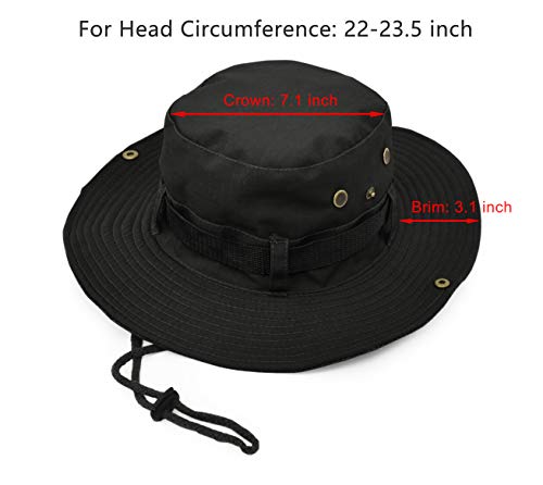 Al aire libre ala ancha sol protege el sombrero, doble capa clásica US combate estilo ejército Bush Jungle Sun Cap para pesca, caza, camping, Negro, talla única