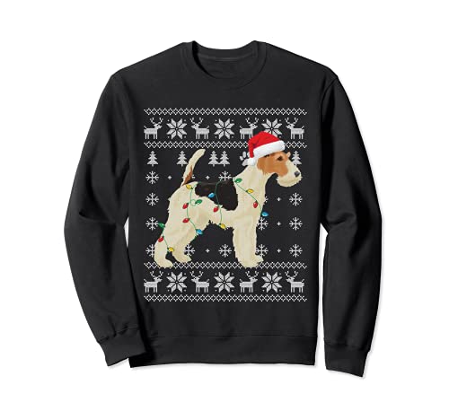 Alambre Fox Terrier Navidad Feas Luces Santa Sombrero Perro Navidad Sudadera