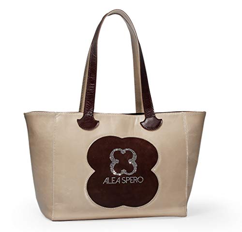 Alea Spero, Bolso mujer de piel natural, Almati Strass, Fabricado en España (Beige)