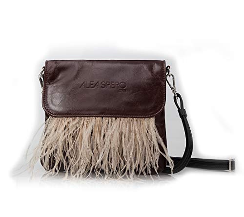 Alea Spero, Bolso mujer piel natural, Zeny Plumas, Fabricado en España (Marron)