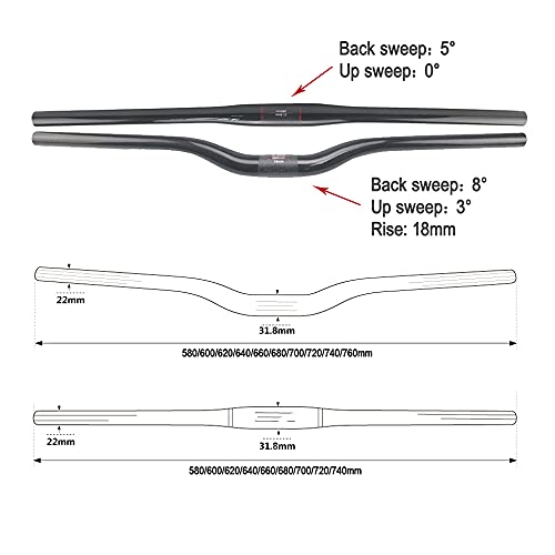 Alfa Pasca Manillar de Bicicleta Riser MTB Manillar de Bicicleta 3K Brillante/Mate 31,8 * 580/600/620/640/660/680/700/720/740/760 Manillar MTB Plano/Vertical de Carbono