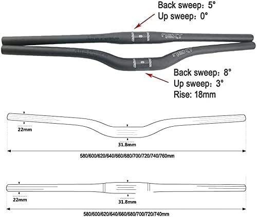 Alfa Pasca Manillar de Carbono MTB Manillares de Carbono MTB Micicleta montaña 31.8 * 760mm Negro Mate Manillares Bici