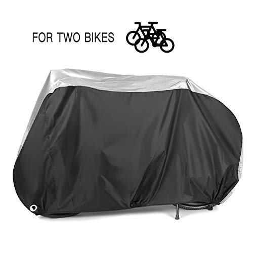 Alfheim Funda Bicicleta para 2 Bicicletas - 210D Oxford Tarea Pesada Al Aire Libre - Impermeable Respirable Cubiertas para Bicicletas con 2 Orificios de Bloqueo - Anti Polvo Lluvia Nieve UV