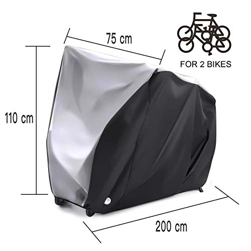 Alfheim Funda Bicicleta para 2 Bicicletas - 210D Oxford Tarea Pesada Al Aire Libre - Impermeable Respirable Cubiertas para Bicicletas con 2 Orificios de Bloqueo - Anti Polvo Lluvia Nieve UV