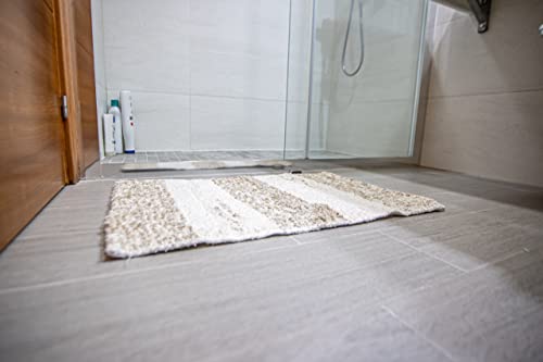 Alfombra de baño Artesanal, Ducha y Exterior, de algodón Suave Muy Absorbente, Fabricada a Mano en España, Lavable en Lavadora y Secado rápido (Marrón Tierra Andina)
