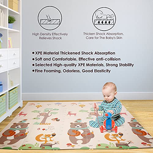 Alfombra de juego para bebés, alfombra de juego para bebés, plegable, no tóxica, extra grande, gruesa, con la imagen de letras y números, oso grande y otros animales lindos (198 x 178 x 1 cm)