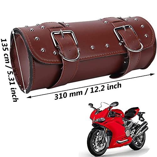 Alforja de Motocicleta, Bolsa de Herramienta de Motocicleta, Bolsa Universal para Sillín de Moto, Gran Capacidad Impermeable a Prueba de Agua Ronda Cuero PU Bolsa Equipaje Motocicleta,Marrón