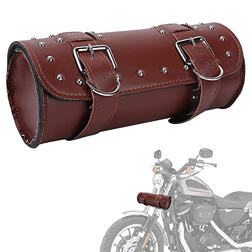 Alforja de Motocicleta, Bolsa de Herramienta de Motocicleta, Bolsa Universal para Sillín de Moto, Gran Capacidad Impermeable a Prueba de Agua Ronda Cuero PU Bolsa Equipaje Motocicleta,Marrón