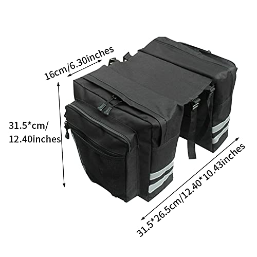 Alforja para bicicleta, doble alforja portaequipajes, bolsa para equipaje impermeable, bolsa para el asiento trasero con correa, resistente al desgarro para portaequipajes (negro)