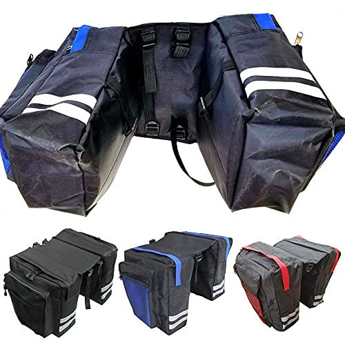 Alforja para bicicleta, doble alforja portaequipajes, bolsa para equipaje impermeable, bolsa para el asiento trasero con correa, resistente al desgarro para portaequipajes (negro)