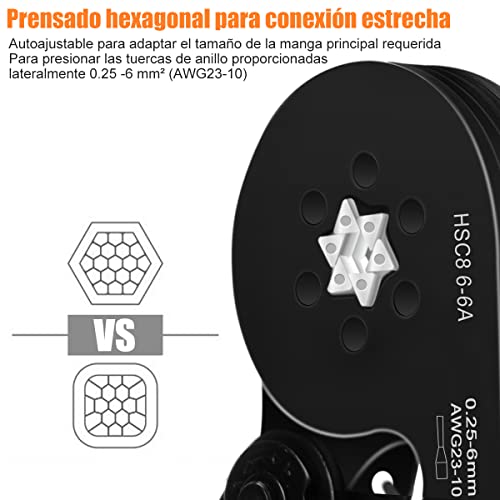 Alicates Terminales hexagonal,Preciva Alicate hexagonal de trinquete ajustable,se utiliza para extremos de cable de 0.25-6.0mm² / AWG 23-10 con 1900 Pcs conector de cable