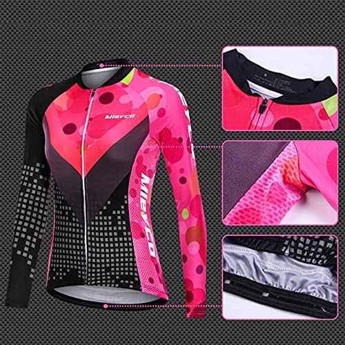 ALIHONG Ropa De Ciclismo - Maillot Ciclismo Mujer -Traje Largo para Ciclismo Mujer+Pantalones De Ciclismo Largos19D Gel Acolchado-MTB Ciclismo Maillots-Transpirable Y Muy Elástico Polar Térmico (1,L)