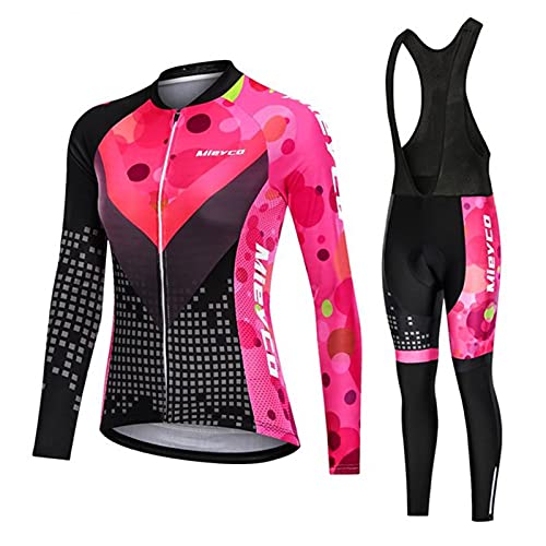 ALIHONG Ropa De Ciclismo - Maillot Ciclismo Mujer -Traje Largo para Ciclismo Mujer+Pantalones De Ciclismo Largos19D Gel Acolchado-MTB Ciclismo Maillots-Transpirable Y Muy Elástico Polar Térmico (1,L)