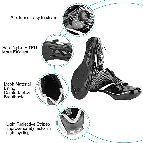 Alomejor 1 par de Zapatos de Ciclismo de Moda Antideslizantes SPD Lock System Zapatos de Ciclismo Transpirable Zapatos de Bicicleta de Carretera Hombres Adultos(43-Black)