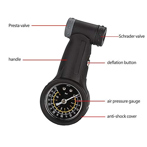 Alomejor Medidor de presión de neumáticos, 0-160 PSI Bicicleta Monitor de presión de neumáticos Road Mountain Bike Medidor de presión de Aire de neumáticos para válvula Tipo Presta y Schrader