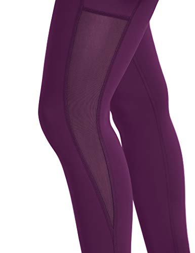 ALONG FIT Mujer Mesh Leggings Deporte Mallas con bolsillos Alta Cintura Mallas Adelgazantes Compresion Pantalon Deportivo Largo para Gym Yoga Running Ciclista Moldeador Fitness Mora M