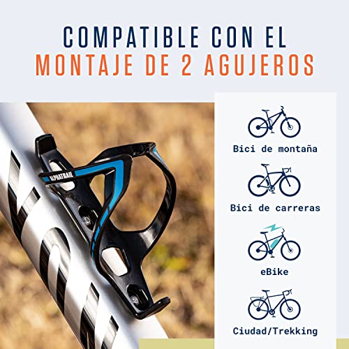 Alphatrail Portabidón para Bicicleta I Garantía Anti-Rotura de por Vida I 36g Lightweight Diseño I Incl. Tornillos I Compatible con Cube, SKS, Elite, Topeak y Otras Botellas de Bebida I Azul