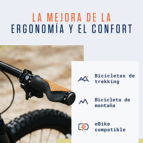 Alphatrail Puños Bicicleta Ergonómico Felix I Material de Corcho para una sensación de Agarre Natural y Confortable I Fuerte Montaje de los puños del manubrio al manubrio de la Bicicleta de Ø 22mm