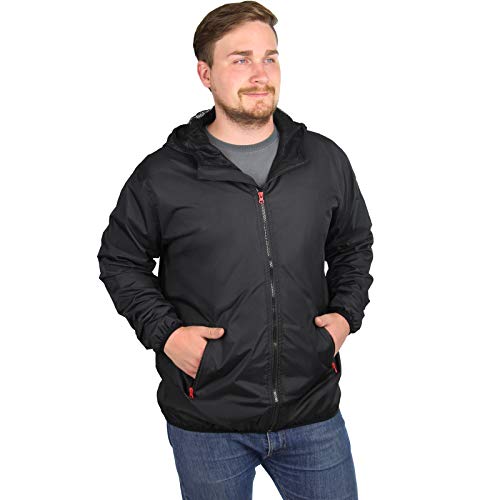 ALPIDEX Chaqueta de Lluvia para Hombre con Capucha, Transpirable, Ligero, Impermeable, Chaqueta de Entretiempo Cortavientos - Talla S M L XL, Tamaño:M, Color:Flash Black