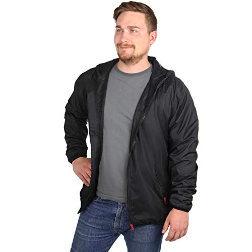 ALPIDEX Chaqueta de Lluvia para Hombre con Capucha, Transpirable, Ligero, Impermeable, Chaqueta de Entretiempo Cortavientos - Talla S M L XL, Tamaño:M, Color:Flash Black