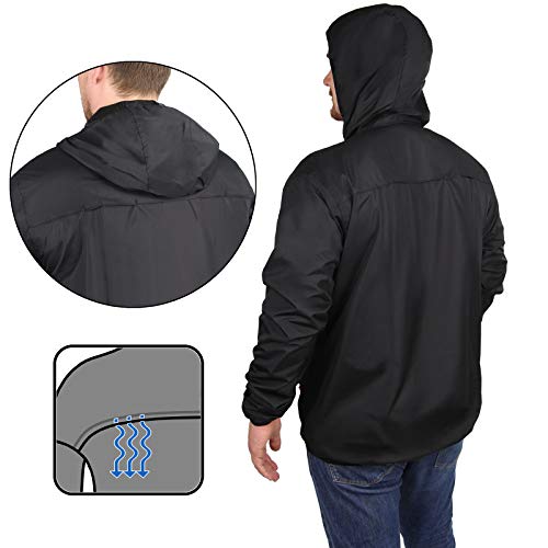 ALPIDEX Chaqueta de Lluvia para Hombre con Capucha, Transpirable, Ligero, Impermeable, Chaqueta de Entretiempo Cortavientos - Talla S M L XL, Tamaño:M, Color:Flash Black