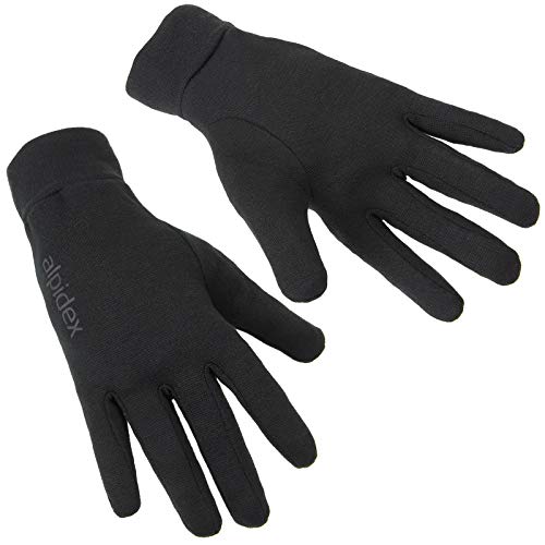 ALPIDEX Guantes internos Guantes Interiores Shaven Sheep Guantes Ligeros Finos Calientes Liner Interior Rugoso Material elástico, Tamaño:M, Color:Black