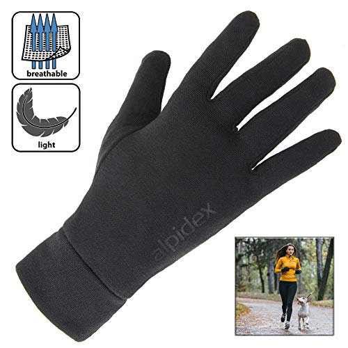 ALPIDEX Guantes internos Guantes Interiores Shaven Sheep Guantes Ligeros Finos Calientes Liner Interior Rugoso Material elástico, Tamaño:M, Color:Black