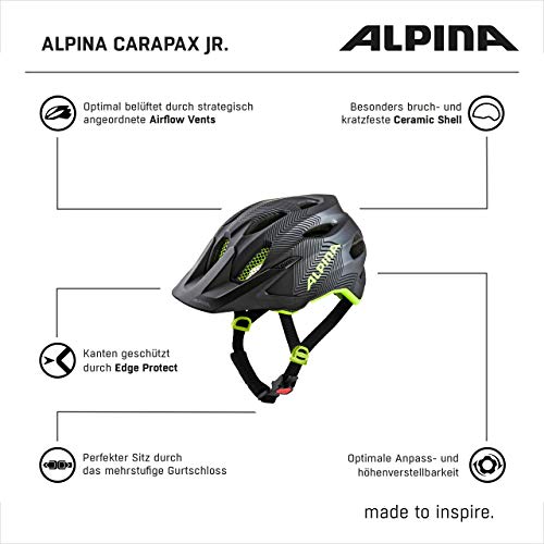 Alpina Carapax JR. Casco de Ciclismo, Unisex-Youth, Black-Neon Yellow, 51-56