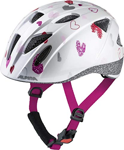 Alpina Ximo Casco de Bicicleta, Niñas, Blanco (White Hearts), 45-49