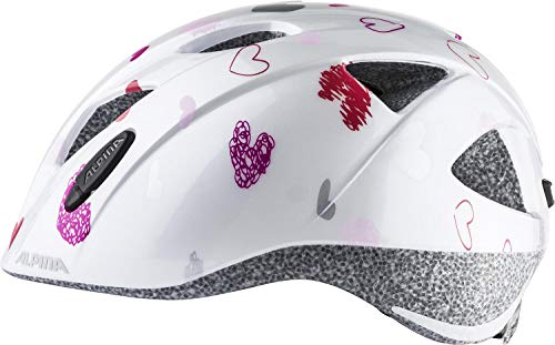 ALPINA Ximo Casco de Bicicleta, Niñas, Blanco (White Hearts), 49-54