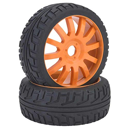 Alta robustez resistente al desgaste Llanta de rueda Cubo Neumáticos Neumáticos de goma 1/8 Accesorio de coche RC de carreras en carretera Alta durabilidad para niños Juguetes para niños(Orange)
