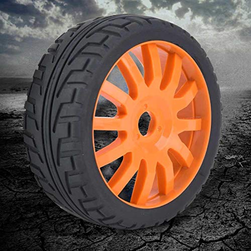 Alta robustez resistente al desgaste Llanta de rueda Cubo Neumáticos Neumáticos de goma 1/8 Accesorio de coche RC de carreras en carretera Alta durabilidad para niños Juguetes para niños(Orange)