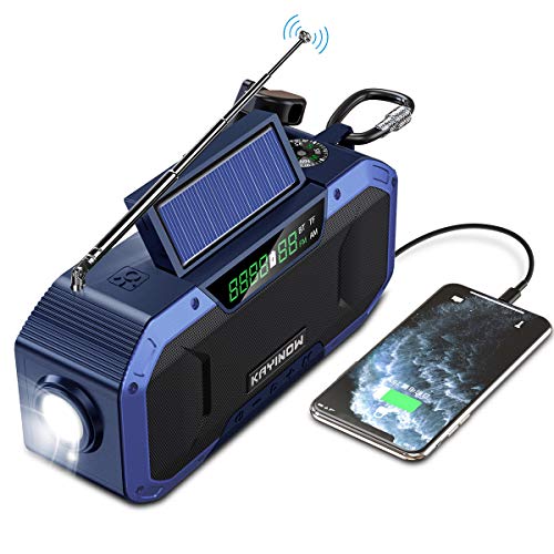 Altavoz Bluetooth portátil con radio solar AM FM – 5000mAh pilas dinamo recargable, emergencia radio manivela, resistente agua IP6, lámpara lectura, linterna, SOS, USB de teléfono, supervivencia