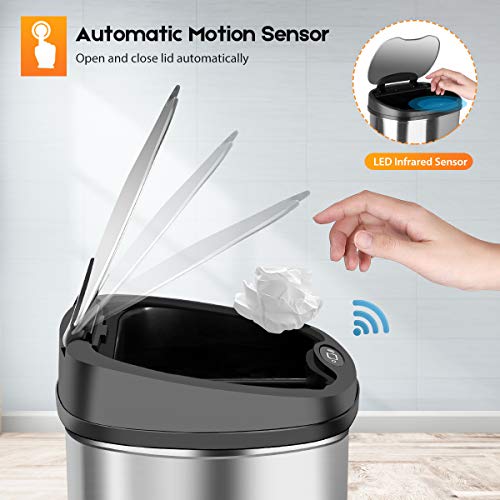 Amagabeli Cubo de Basura Automático - 13 Gallon / 50L Cubo de Basura con Sensor Automatico de Reciclaje Acero Inoxidable Sensor de Movimiento por Infrarrojos Sin Contacto Automático Cocina de Basura