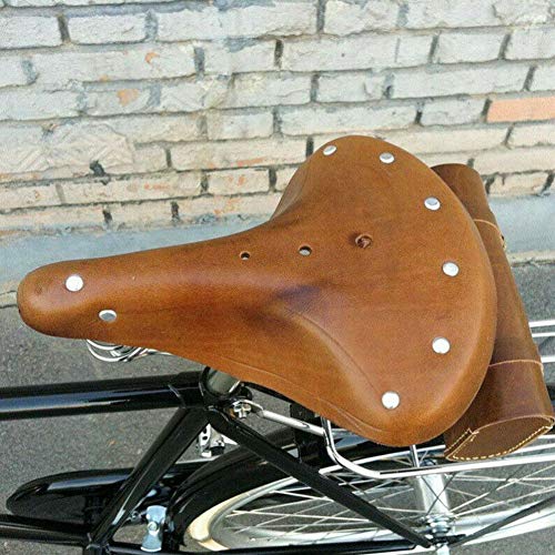 AmandaJ Sillín de bicicleta vintage – asiento de bicicleta de cuero clásico remache sillín de bicicleta