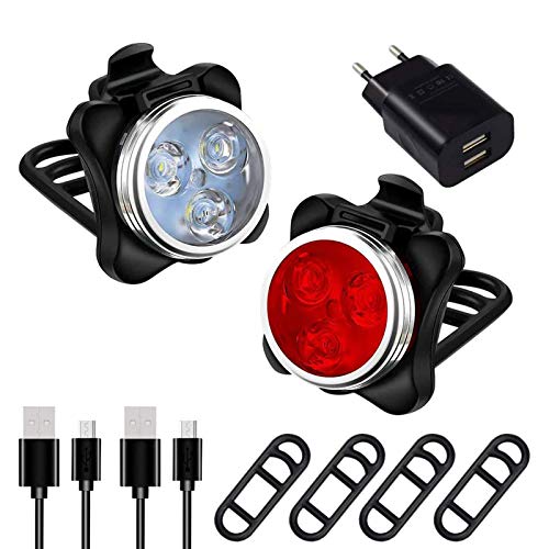 AMANKA LED Luz Delantera y Trasera Bicicleta, Luces Bicicleta Recargable LED Luz para Bicicleta por USB Conjunto para Bicicleta 4 Modo 650mAh Reflector Bici Seguridad Faro de Señal