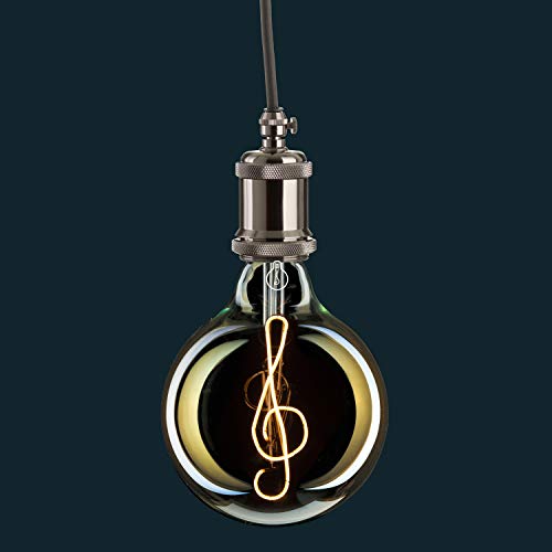 Amarcords - Bombilla Led regulable, filamento a llave de violín, luz cálida 2000K, vidrio de color ámbar tipo globo, E27, 4W
