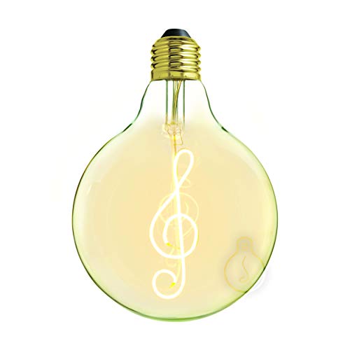 Amarcords - Bombilla Led regulable, filamento a llave de violín, luz cálida 2000K, vidrio de color ámbar tipo globo, E27, 4W