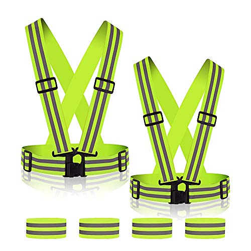 AMAYGA Seguridad Chaleco Reflectante Set + Dos Bandas,Ajustable High Visibility Elastic Reflector Chaleco para Correr,Senderismo, Ciclismo, Carreras,Motorista