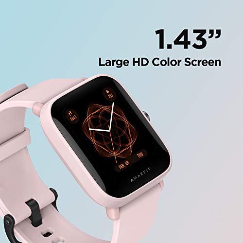 Amazfit Bip U Series Smartwatch Fitness Reloj Inteligente 60+ Modos Deportivos 1.43" Pantalla táctil a Color Grande 5 ATM (SpO2) Oxígeno en Sangre Frecuencia Cardíaca, Rosado